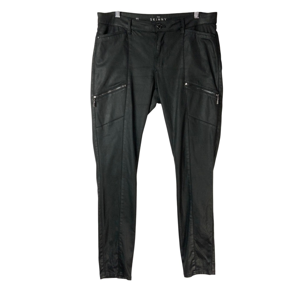 White House Black Market The Skinny Black Coated Pants 12 Zip Fly Mid Rise Moto